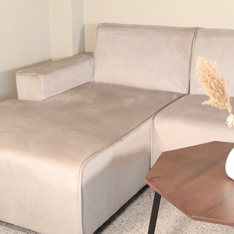 Lizzely Garden & Living Hoekbank design Riley 270cm bank champagne velvet loungebank links