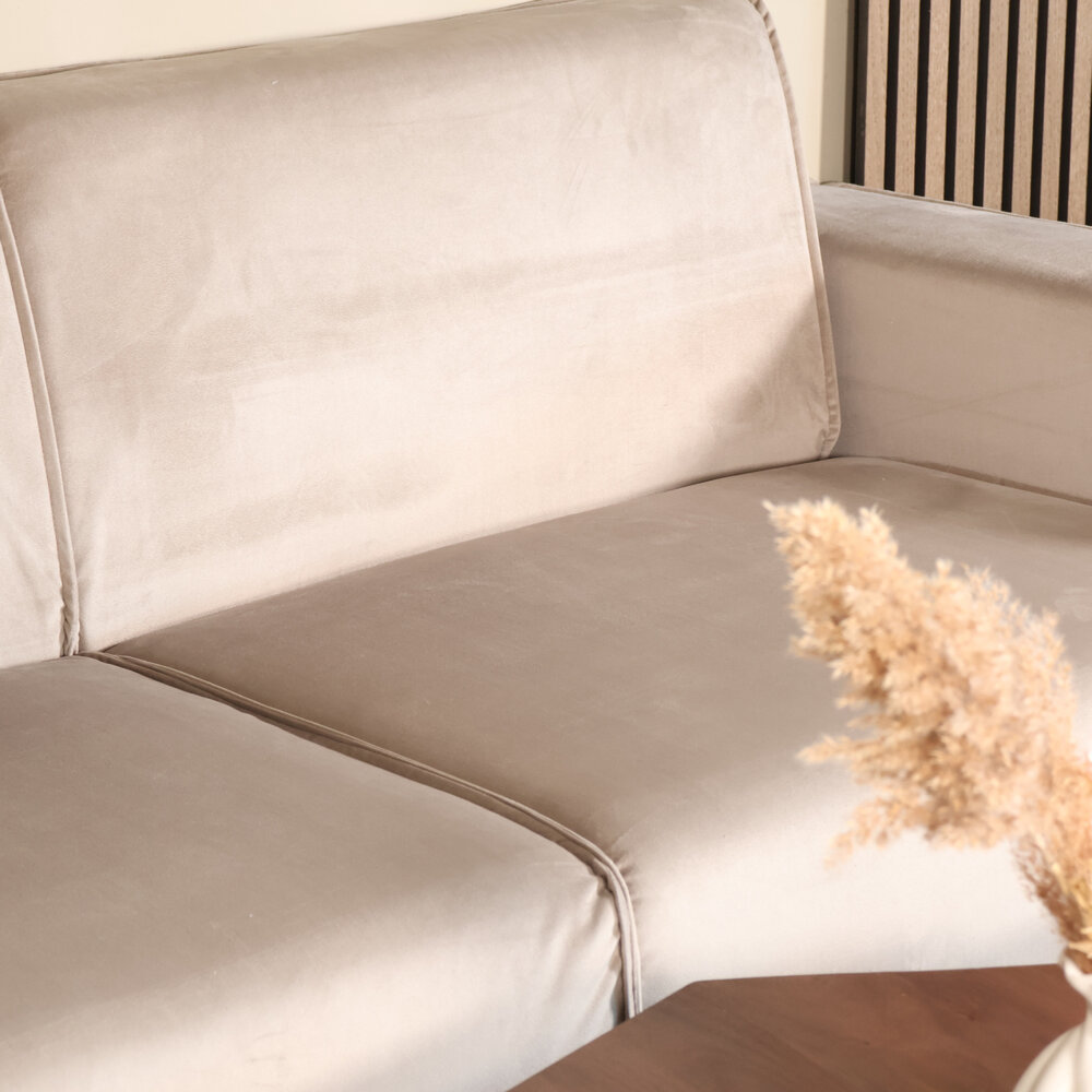Hoekbank design Riley 270cm bank champagne velvet loungebank links
