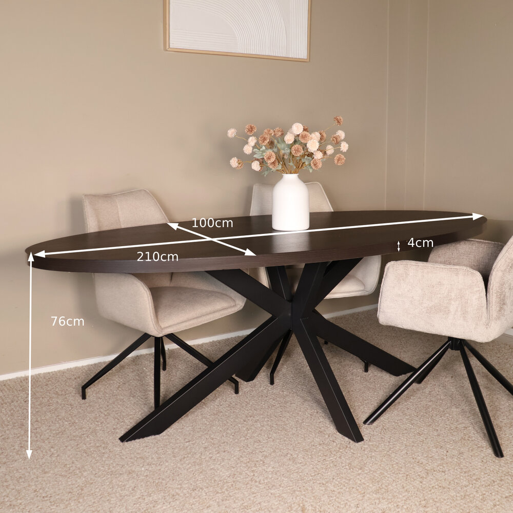 Eettafel ovaal melamine 210cm Tommy donker walnoot ovale tafel