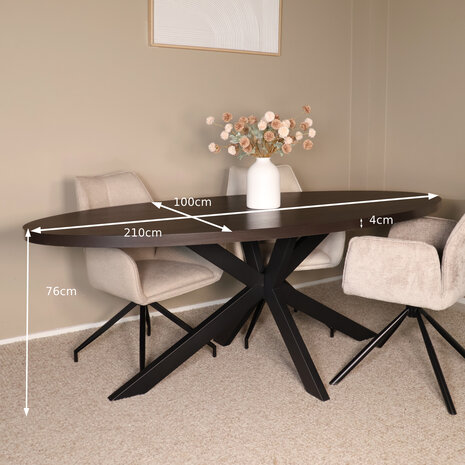 Lizzely Garden & Living Eettafel ovaal melamine 210cm Tommy donker walnoot ovale tafel