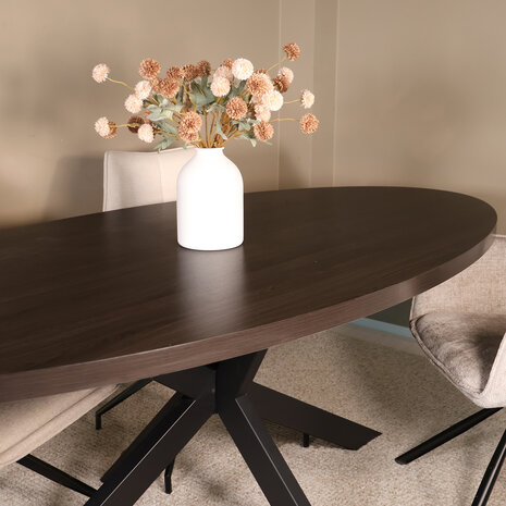 Lizzely Garden & Living Eettafel ovaal melamine 210cm Tommy donker walnoot ovale tafel