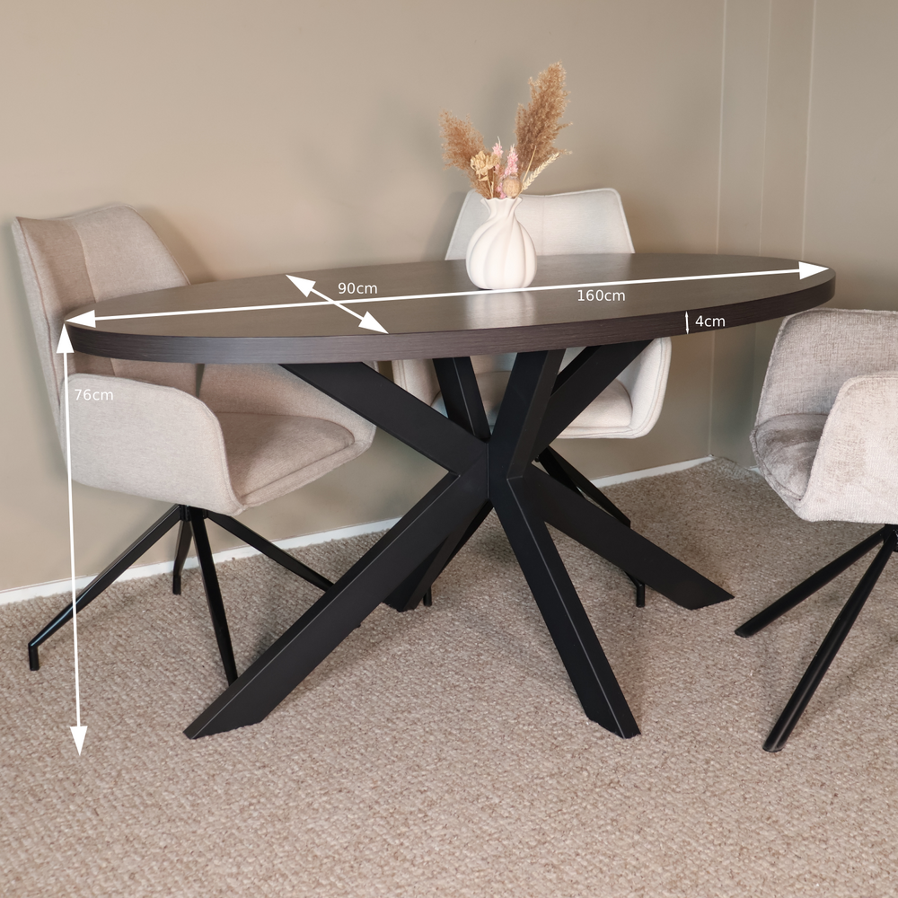 Eettafel ovaal melamine 160cm Tommy donker walnoot ovale tafel