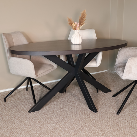 Lizzely Garden & Living Eettafel ovaal melamine 160cm Tommy donker walnoot ovale tafel