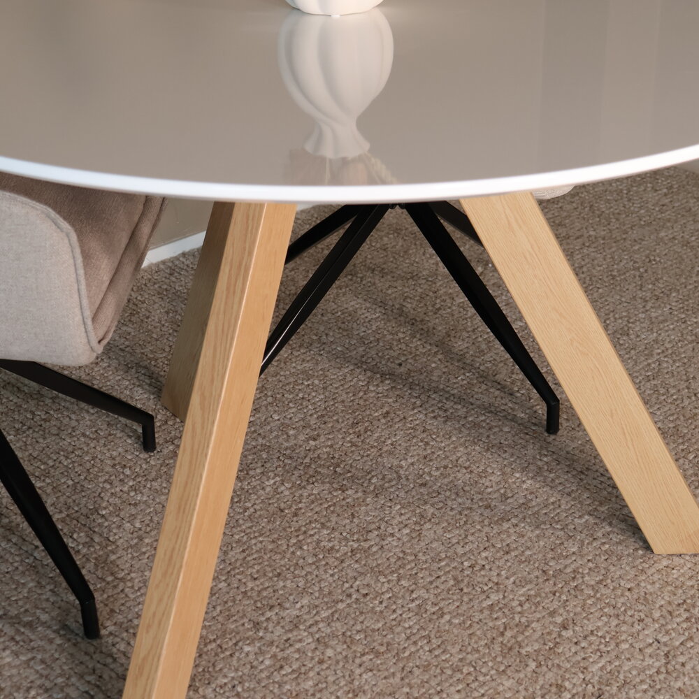 Eettafel rond Ronsi wit met beige poten 120cm ronde tafel