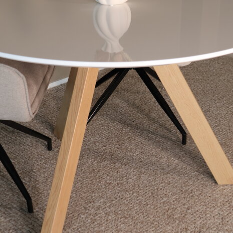 Lizzely Garden & Living Eettafel rond Ronsi wit met beige poten 120cm ronde tafel