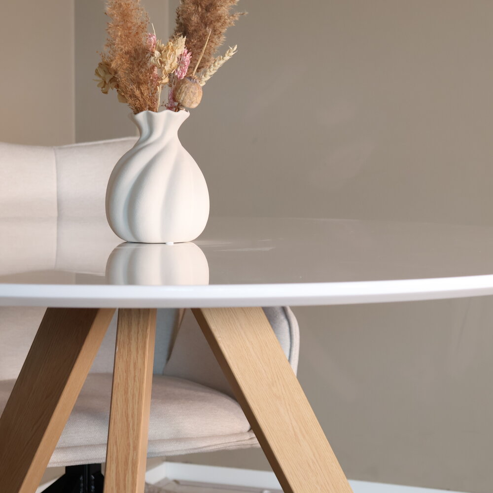 Eettafel rond Ronsi wit met beige poten 120cm ronde tafel