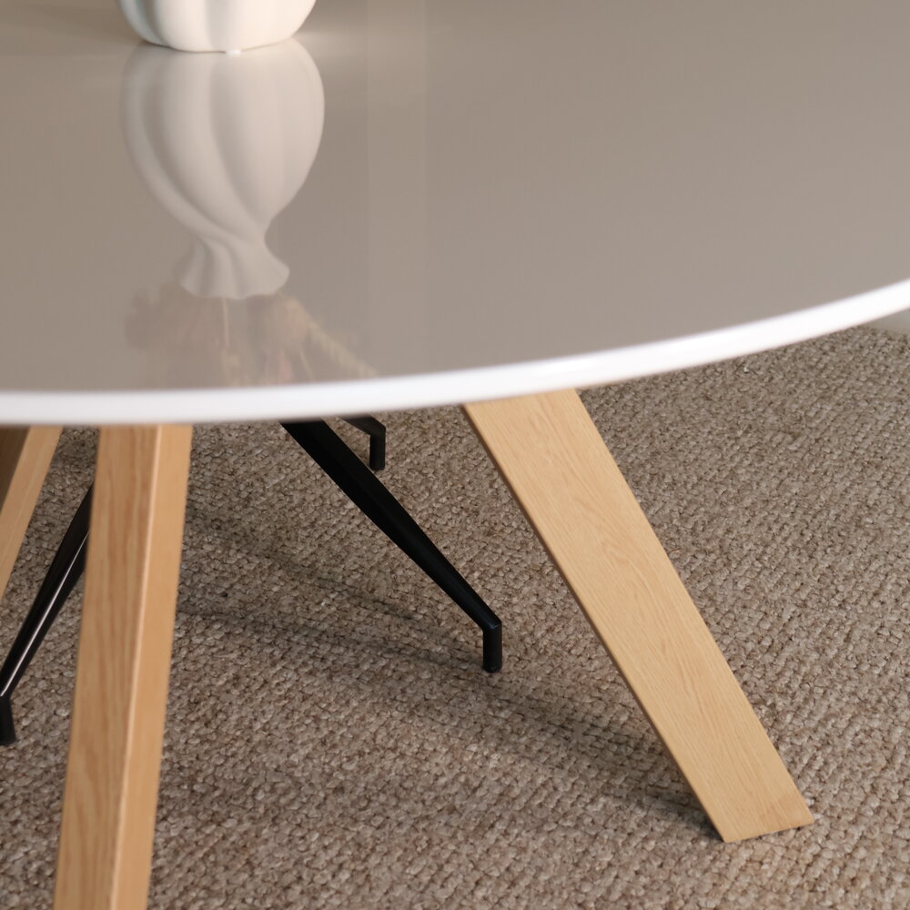 Eettafel rond Ronsi wit met beige poten 120cm ronde tafel