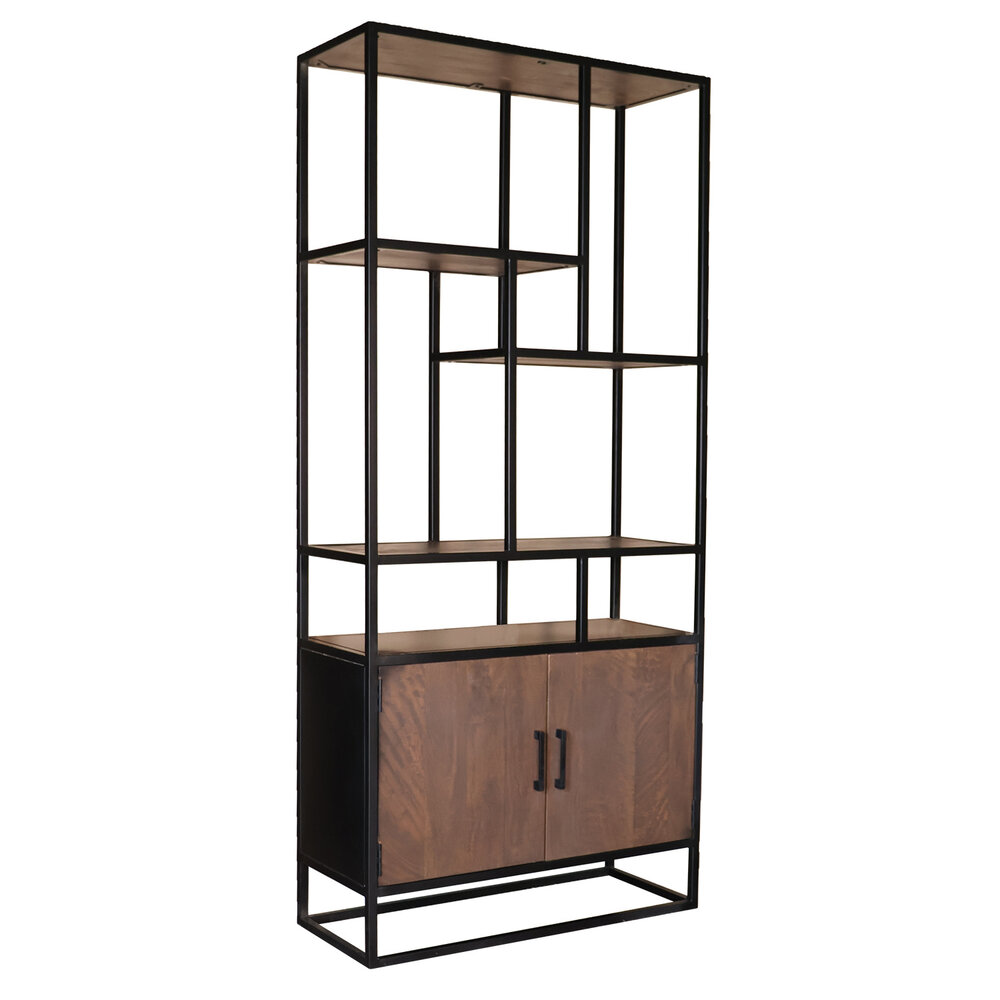 Boekenkast mangohout Sidney walnoot bruin kast industrieel duurzaam massief hout mango wandkast Boekenkast mangohout Sidney walnoot bruin kast industrieel duurzaam massief hout mango wandkast