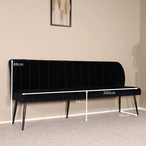 Lizzely Garden & Living Eetkamerbank 200cm Sally velvet zwart bank