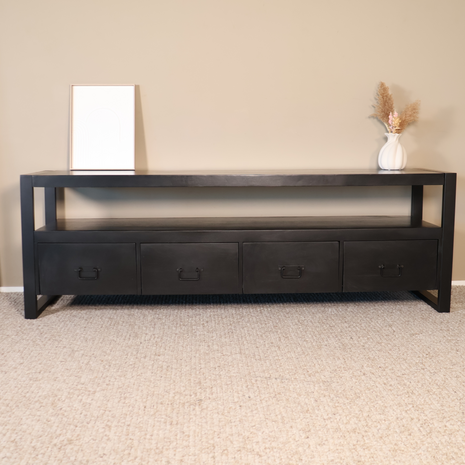 Lizzely Garden & Living TV meubel mangohout zwart Ilse industrieel 180cm duurzaam massief hout mango