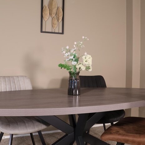 Lizzely Garden & Living Eettafel ovaal melamine 240cm Tommy grijs ovale tafel