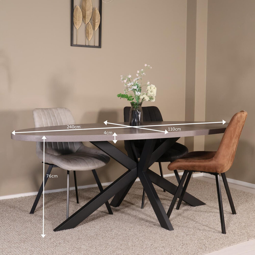 Eettafel ovaal melamine 240cm Tommy grijs ovale tafel
