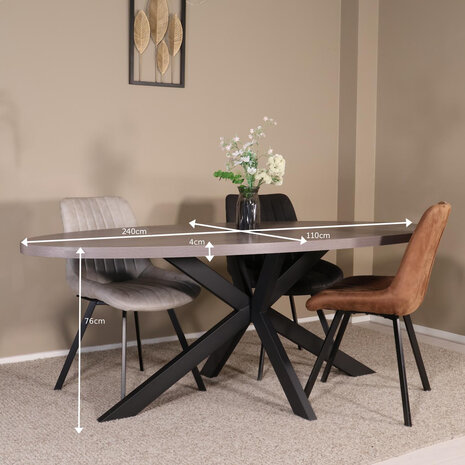 Lizzely Garden & Living Eettafel ovaal melamine 240cm Tommy grijs ovale tafel