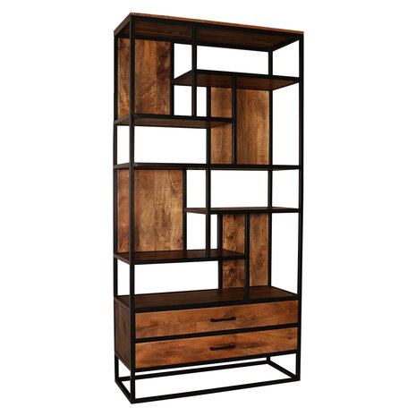 Lizzely Garden & Living Kast bruin industrieel Xavi mangohout 180cm hoog vakkenkast wandkast Lizzely Garden & Living Kast bruin industrieel Xavi mangohout 180cm hoog vakkenkast wandkast