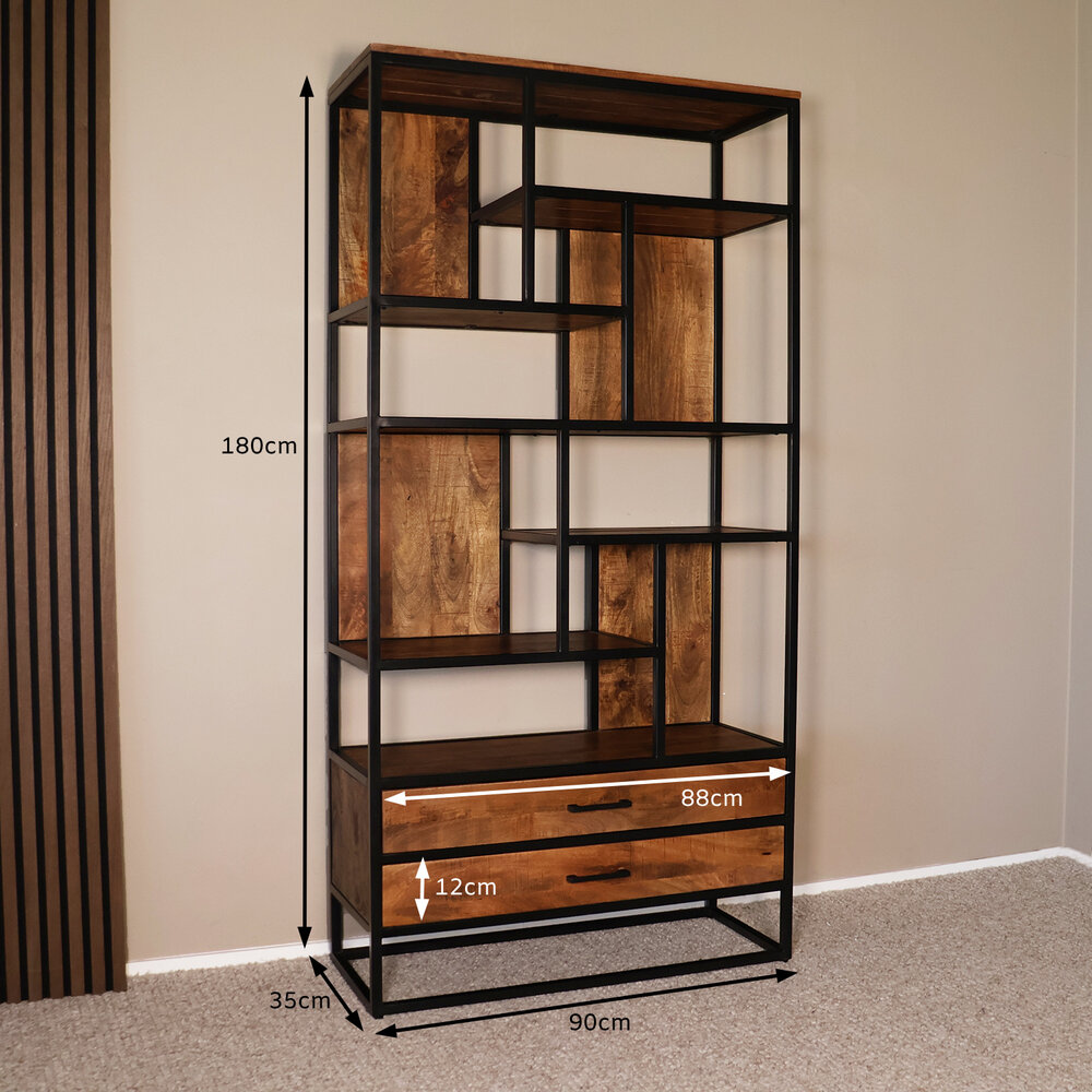 Kast bruin industrieel Xavi mangohout 180cm hoog vakkenkast wandkast Kast bruin industrieel Xavi mangohout 180cm hoog vakkenkast wandkast