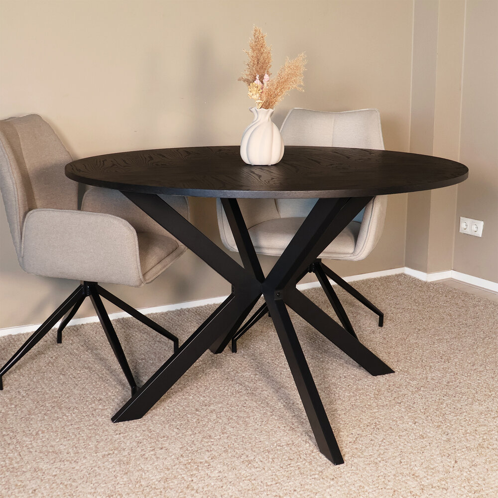 Eettafel rond visgraat Ozzy zwart 120cm ronde tafel