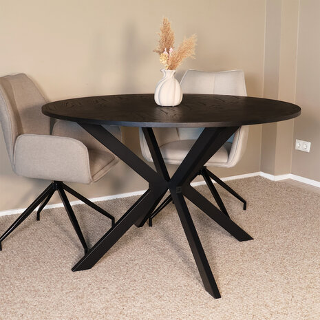 Lizzely Garden & Living Eettafel rond visgraat Ozzy zwart 120cm ronde tafel