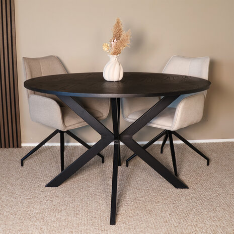 Lizzely Garden & Living Eettafel rond visgraat Ozzy zwart 120cm ronde tafel