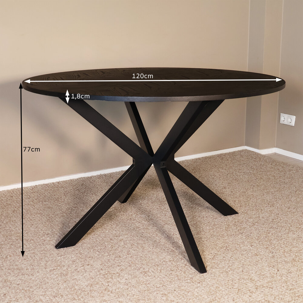 Eettafel rond visgraat Ozzy zwart 120cm ronde tafel
