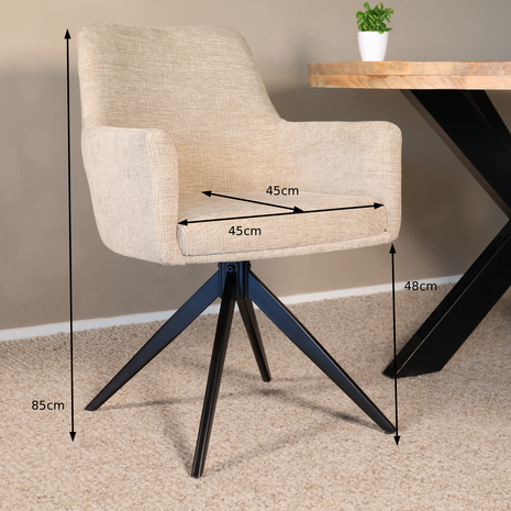 Lizzely Garden & Living Eetkamerstoel draaibaar met armleuning Nola taupe