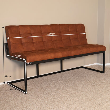Lizzely Garden & Living Eetkamerbank 160cm Vito cognac microvezel