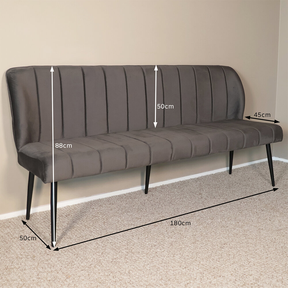 Eetkamerbank 180cm Sally velvet grijs 3 zits bank Eetkamerbank 180cm Sally velvet grijs 3 zits bank