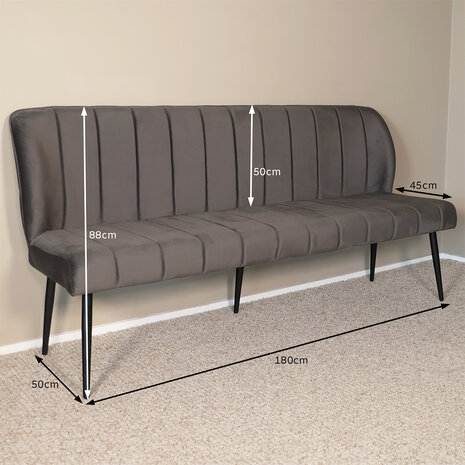 Lizzely Garden & Living Eetkamerbank 180cm Sally velvet grijs 3 zits bank Lizzely Garden & Living Eetkamerbank 180cm Sally velvet grijs 3 zits bank