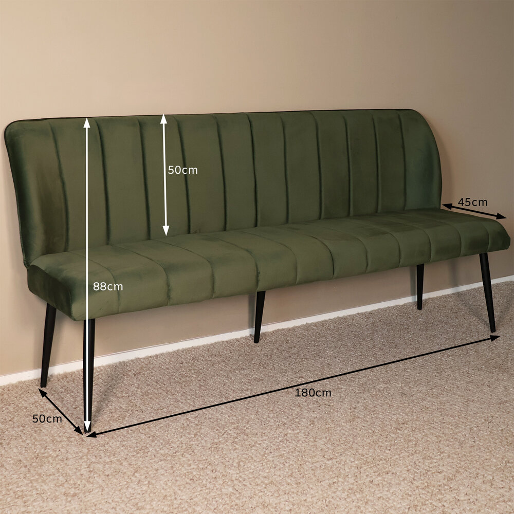 Eetkamerbank 180cm Sally velvet donkergroen 3 zits bank Eetkamerbank 180cm Sally velvet donkergroen 3 zits bank