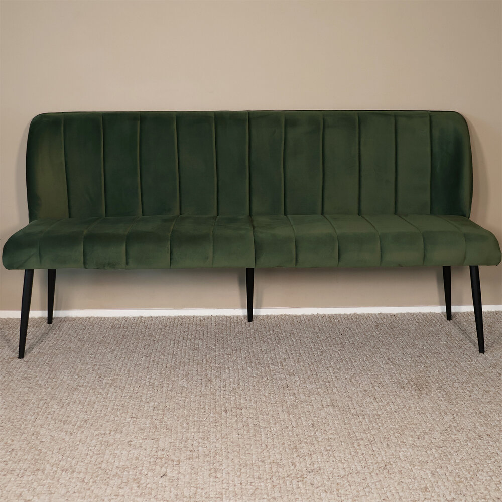 Eetkamerbank 180cm Sally velvet donkergroen 3 zits bank Eetkamerbank 180cm Sally velvet donkergroen 3 zits bank