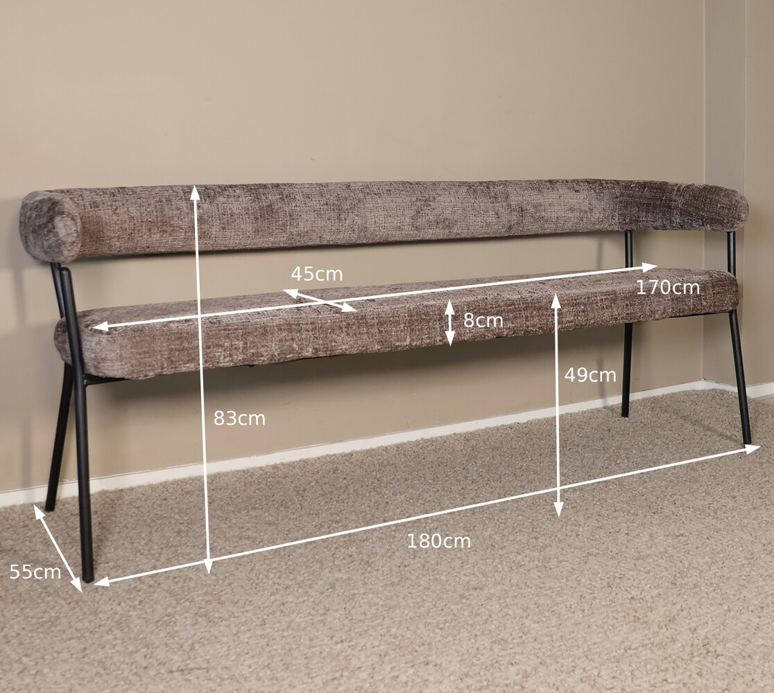 Eetkamerbank 180cm Meggie taupe chenille eetbank Eetkamerbank 180cm Meggie taupe chenille eetbank