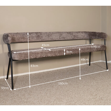 Lizzely Garden & Living Eetkamerbank 180cm Meggie taupe chenille eetbank Lizzely Garden & Living Eetkamerbank 180cm Meggie taupe chenille eetbank