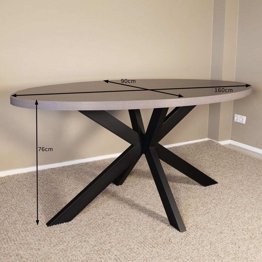Eettafel ovaal melamine 160cm Tommy grijs ovale tafel