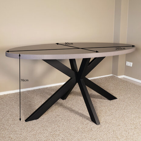 Lizzely Garden & Living Eettafel ovaal melamine 160cm Tommy grijs ovale tafel