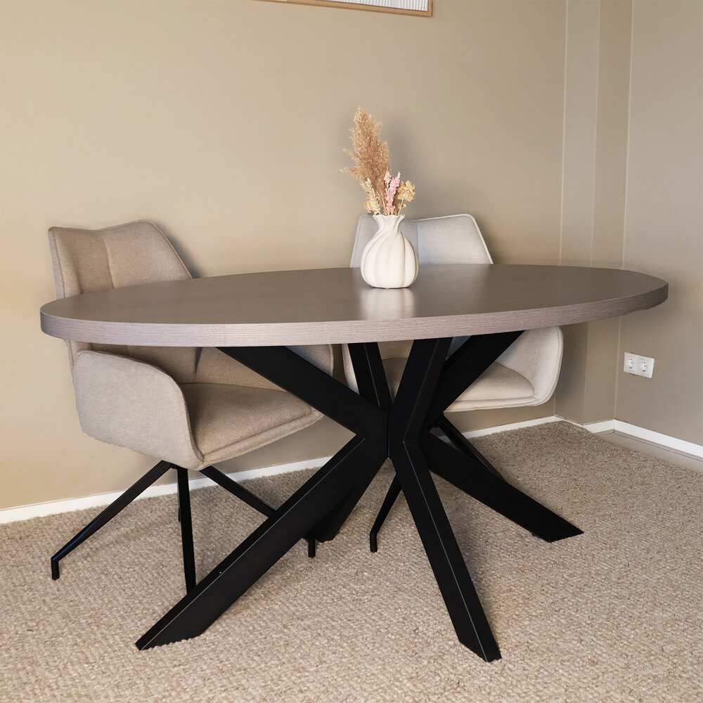 Eettafel ovaal melamine 160cm Tommy grijs ovale tafel