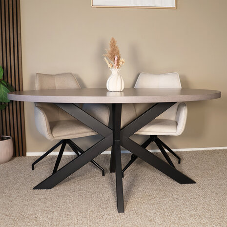 Lizzely Garden & Living Eettafel ovaal melamine 160cm Tommy grijs ovale tafel