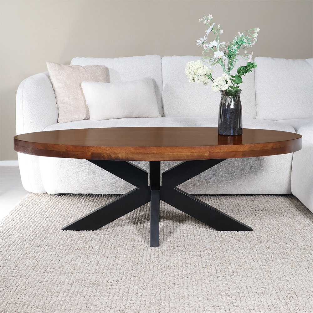 Salontafel ovaal mangohout 130cm Jimmy bruin Salontafel ovaal mangohout 130cm Jimmy bruin