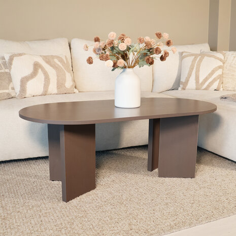 Lizzely Garden & Living Salontafel Japandi ovaal walnoot melamine 120cm Hano Lizzely Garden & Living Salontafel Japandi ovaal walnoot melamine 120cm Hano