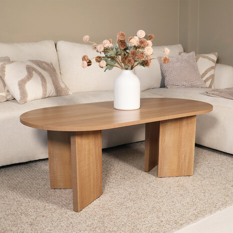 Lizzely Garden & Living Salontafel Japandi ovaal lichtbruin melamine 120cm Hano Lizzely Garden & Living Salontafel Japandi ovaal lichtbruin melamine 120cm Hano