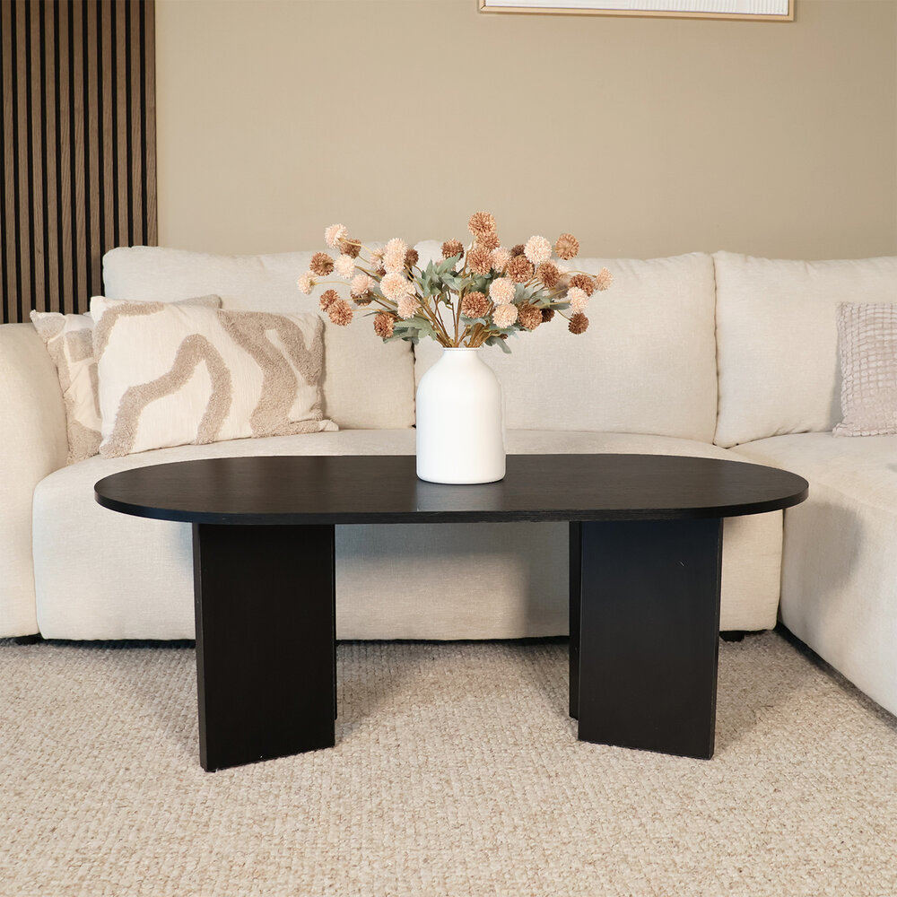 Salontafel Japandi ovaal zwart melamine 120cm Hano Salontafel Japandi ovaal zwart melamine 120cm Hano