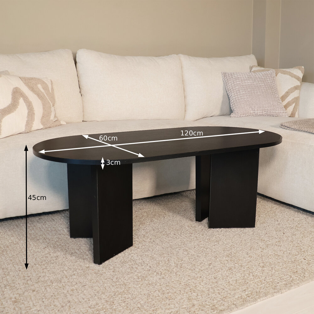 Salontafel Japandi ovaal zwart melamine 120cm Hano Salontafel Japandi ovaal zwart melamine 120cm Hano