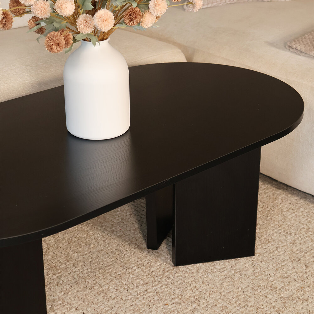 Salontafel Japandi ovaal zwart melamine 120cm Hano Salontafel Japandi ovaal zwart melamine 120cm Hano
