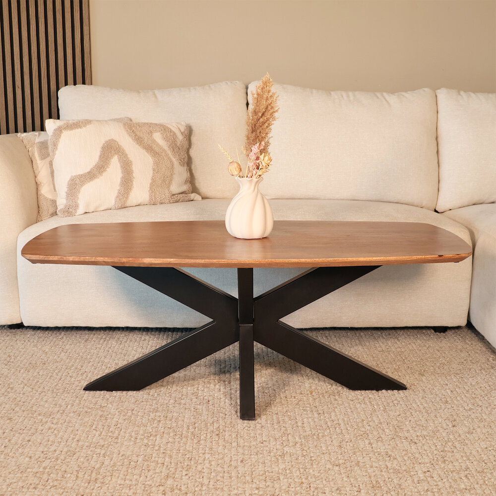 Salontafel deens ovaal mangohout 120cm Livy zwart Salontafel deens ovaal mangohout 120cm Livy zwart