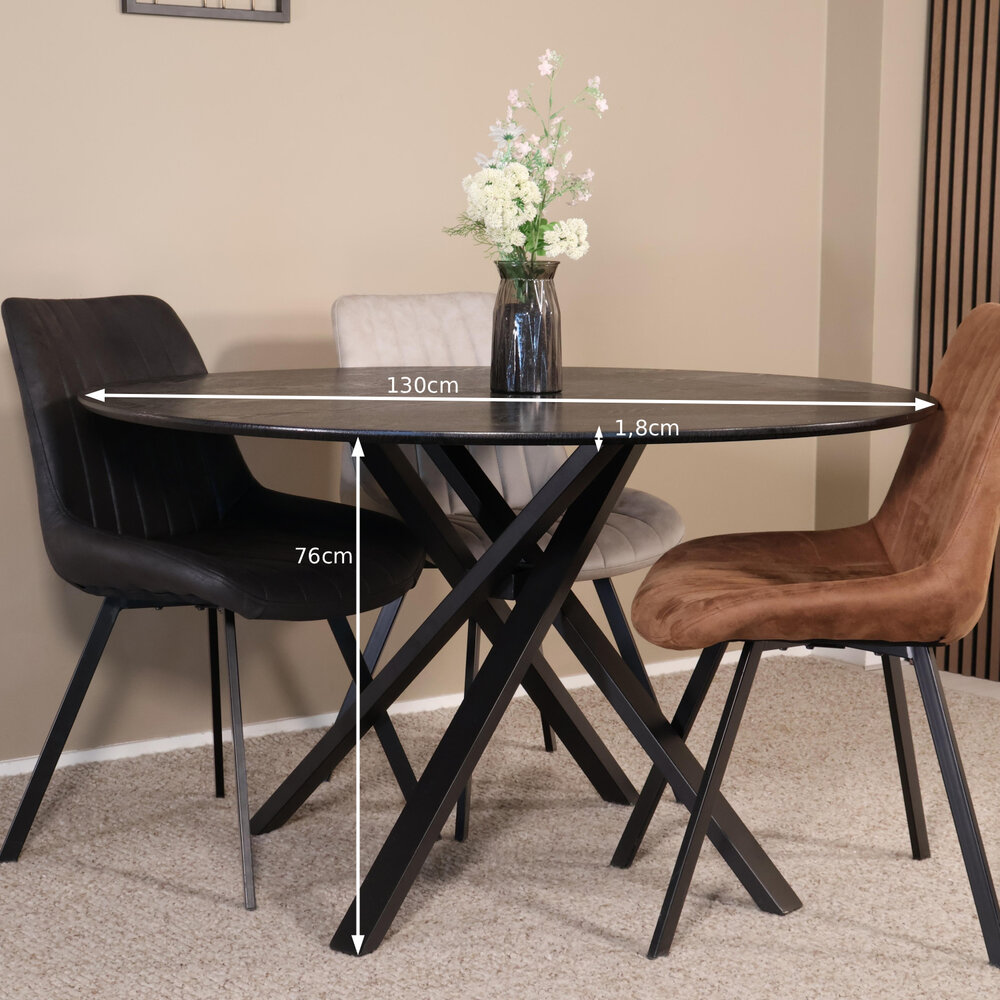 Eettafel rond Ronsi Antoinette zwart 130cm ronde tafel