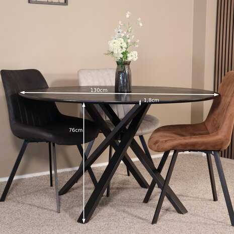 Lizzely Garden & Living Eettafel rond Ronsi Antoinette zwart 130cm ronde tafel