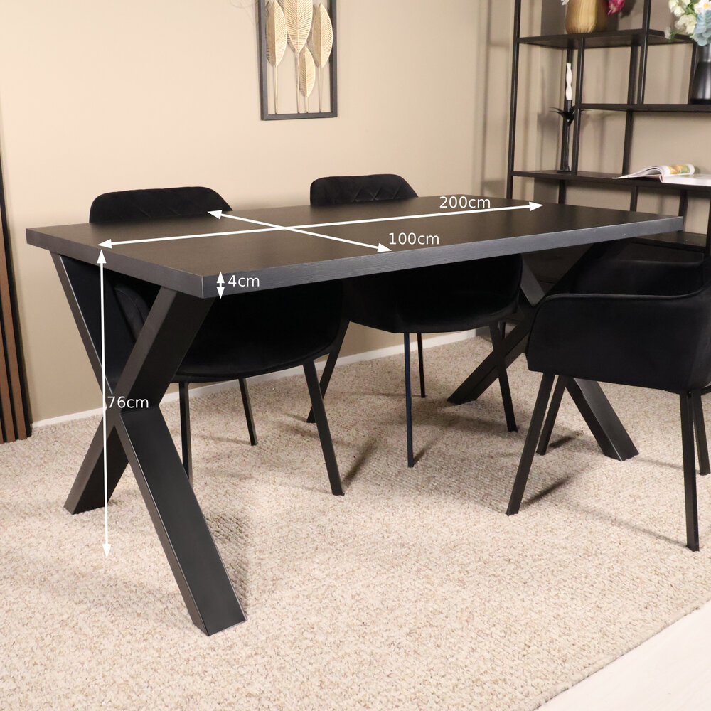 Eettafel melamine Reef zwart 200cm met X-poot langwerpige tafel Eettafel melamine Reef zwart 200cm met X-poot langwerpige tafel