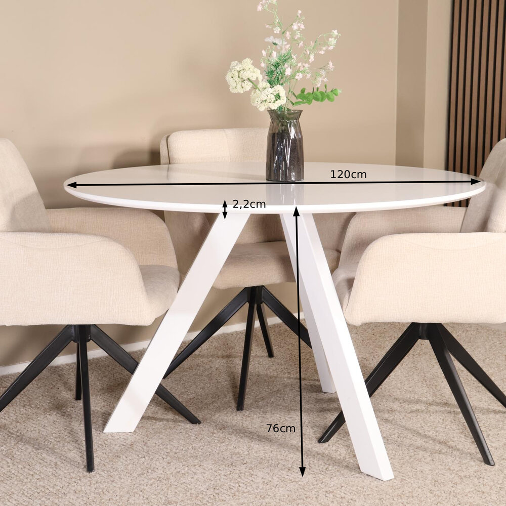 Eettafel rond Ronsi wit 120cm ronde tafel