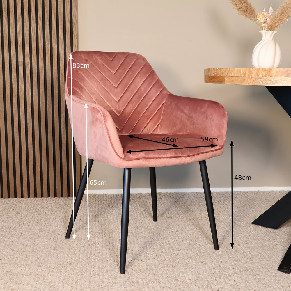 Eetkamerstoel met armleuning Darcio roze velvet eetstoel