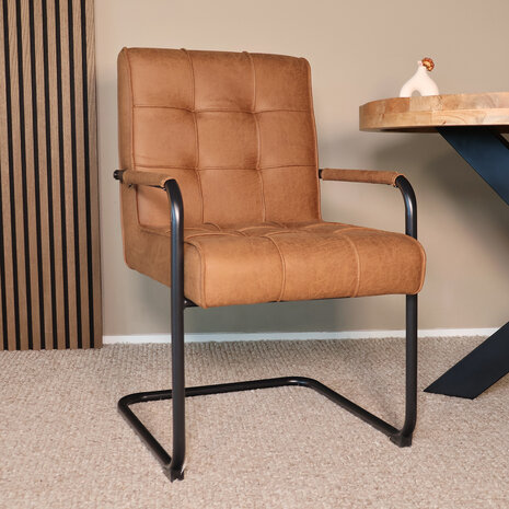 Lizzely Garden & Living Eetkamerstoel met armleuning Indy cognac microvezel eetstoel
