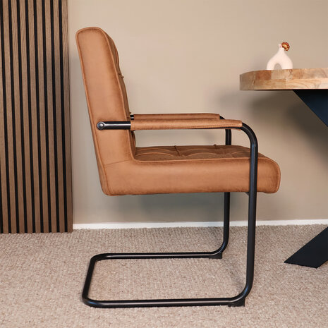 Lizzely Garden & Living Eetkamerstoel met armleuning Indy cognac microvezel eetstoel