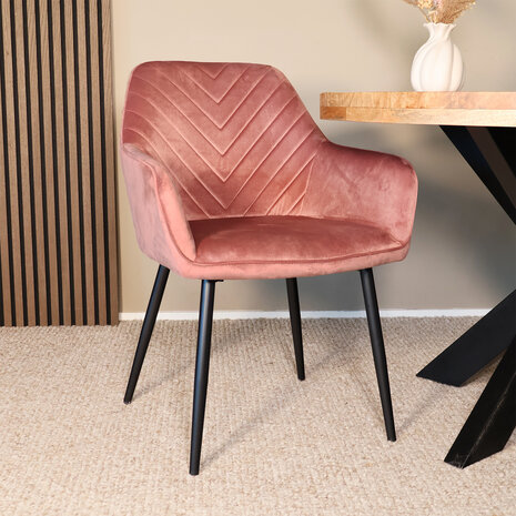 Lizzely Garden & Living Eetkamerstoel met armleuning Darcio roze velvet eetstoel